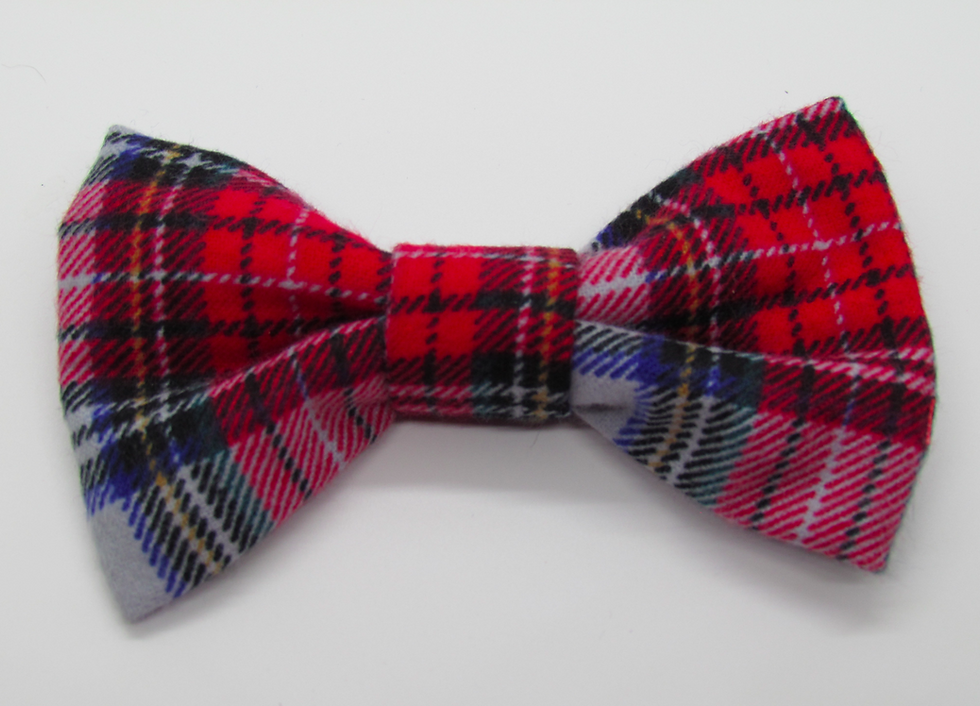 Red/Gray Watch Plaid Dog Bow Tie