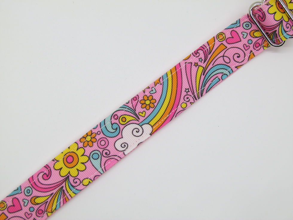 Thumbnail: Pink Retro Hearts and Rainbows Dog Collar