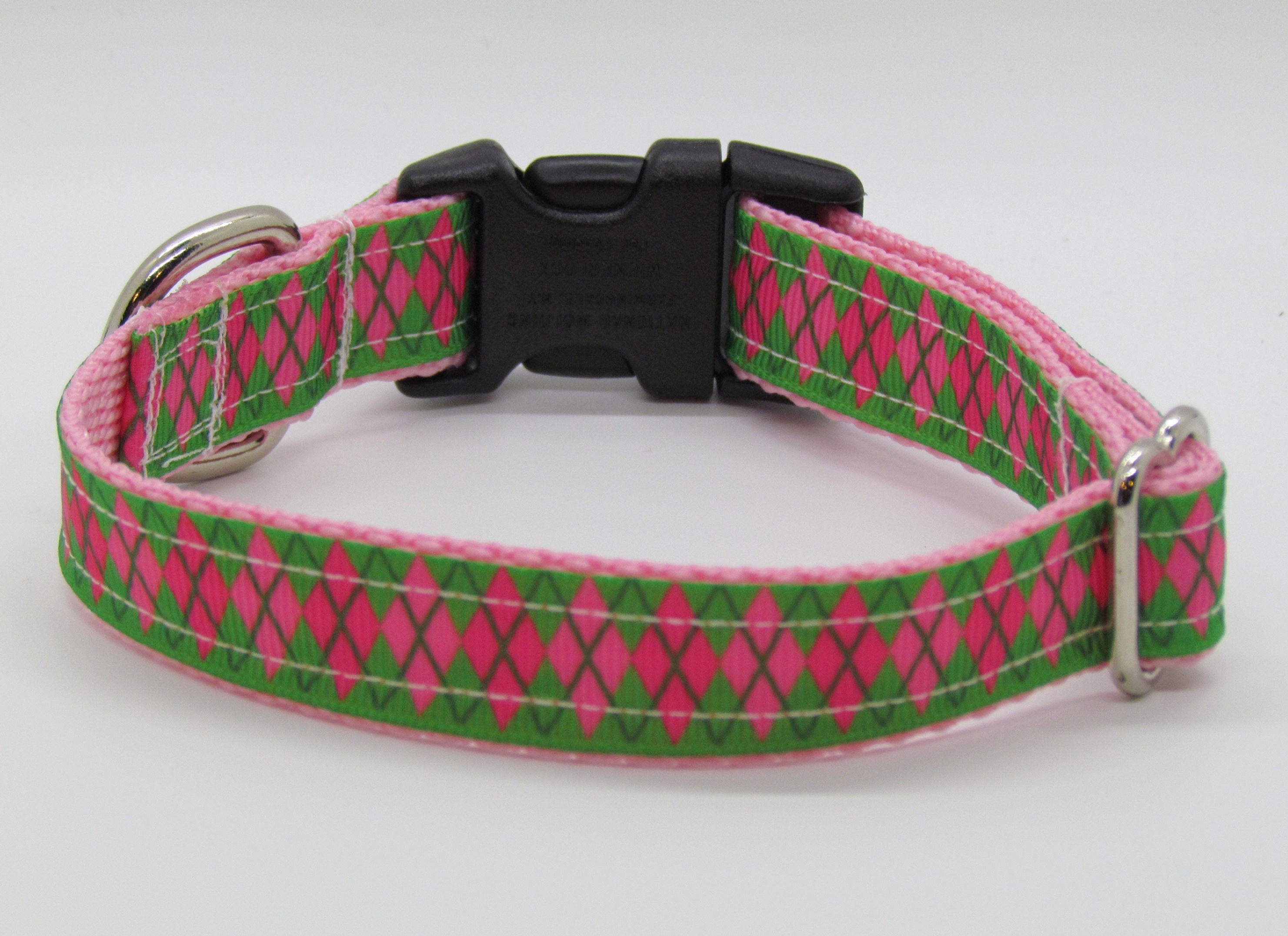 Small Pink and Green Argyle Dog Collar