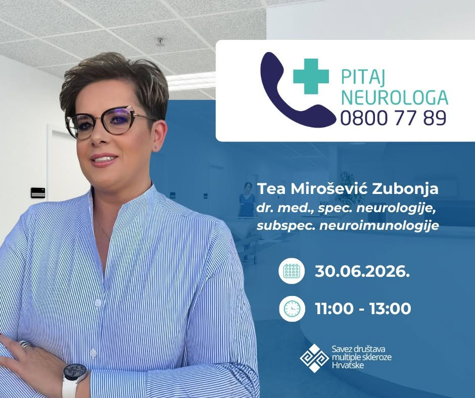 Na SOS MS telefonu 30.06.2026. dostupna Tea Mirošević Zubonja, dr. med., spec. neurologije, subspec. neuroimunologije
