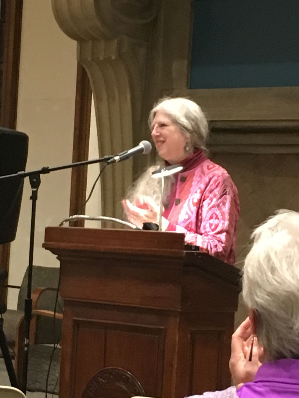 Enid at final Tuesday Poets 3-12-19 photo C. Baral