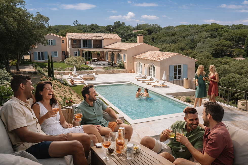 moment de partage entre amis en vacance dans une villa sur la cote d'azur.png