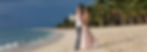Bride and groom on their beach wedding day in Mauritius, palms and azure ocean background