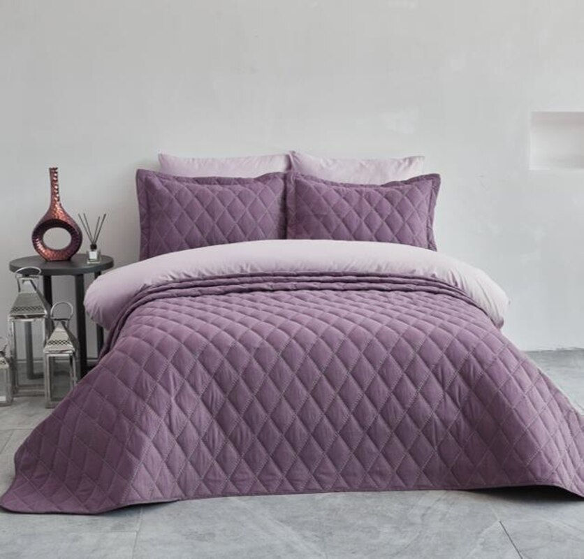 İyi Geceler İstanbul Crush Nakışlı Yatak Örtüsü - Mürdüm