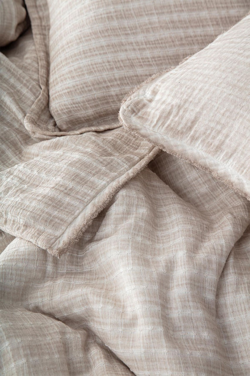 Küçük resim: Ecocotton Tara Çift Kişilik Nevresim Takımı %100 Organik Pamuk Müslin Bej