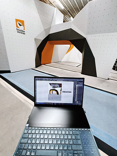 Boulderverstas wall graphics design and finished climbing wall