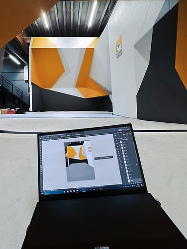 Digital mural design and finished wall graphics at Boulderverstas