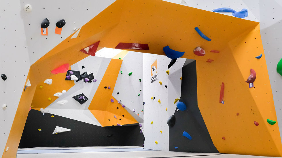 Boulderverstas climbing space and geometric wall graphics in Kotka, Finland