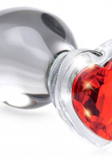 Red Heart Gem Glass Anal Plug - Medium
