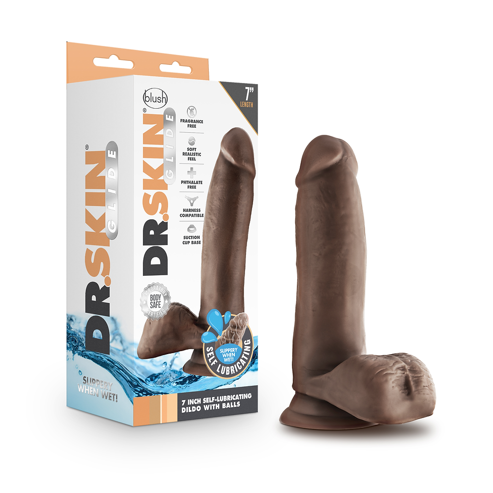 Thumbnail: Dr. Skin Glide - 7 Inch Self Lubricating Dildo With Balls - Chocolate