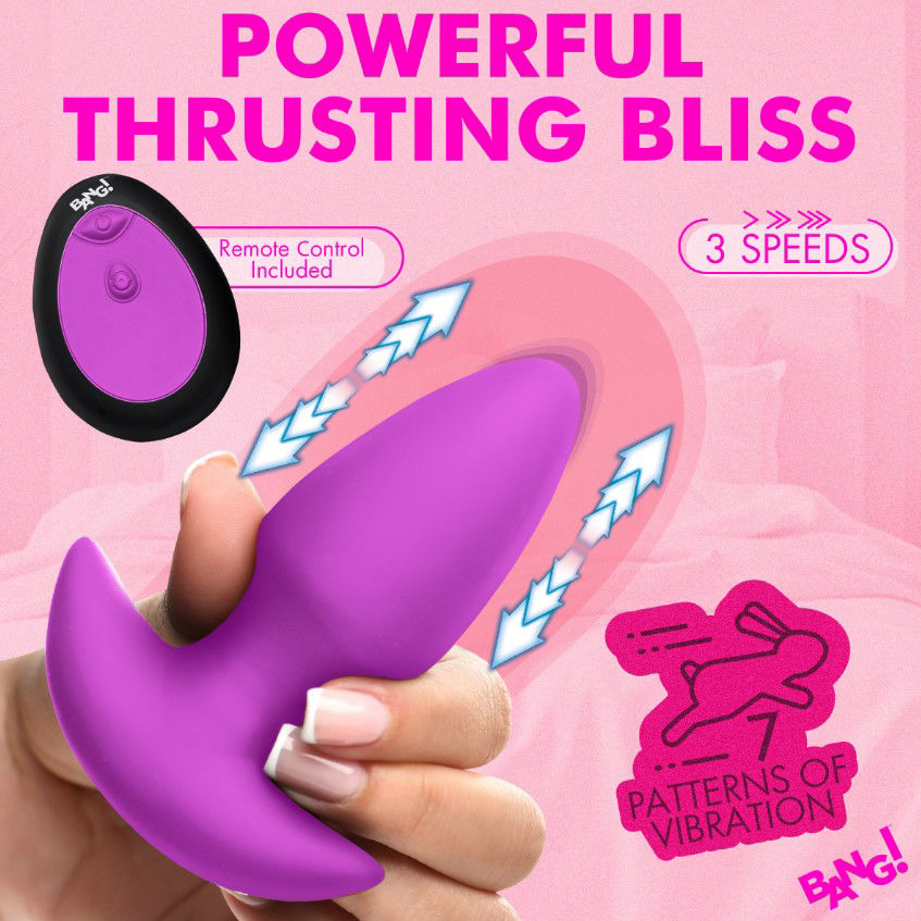 Thumbnail: Thrusting and Vibrating Silicone Butt Plug - Purple