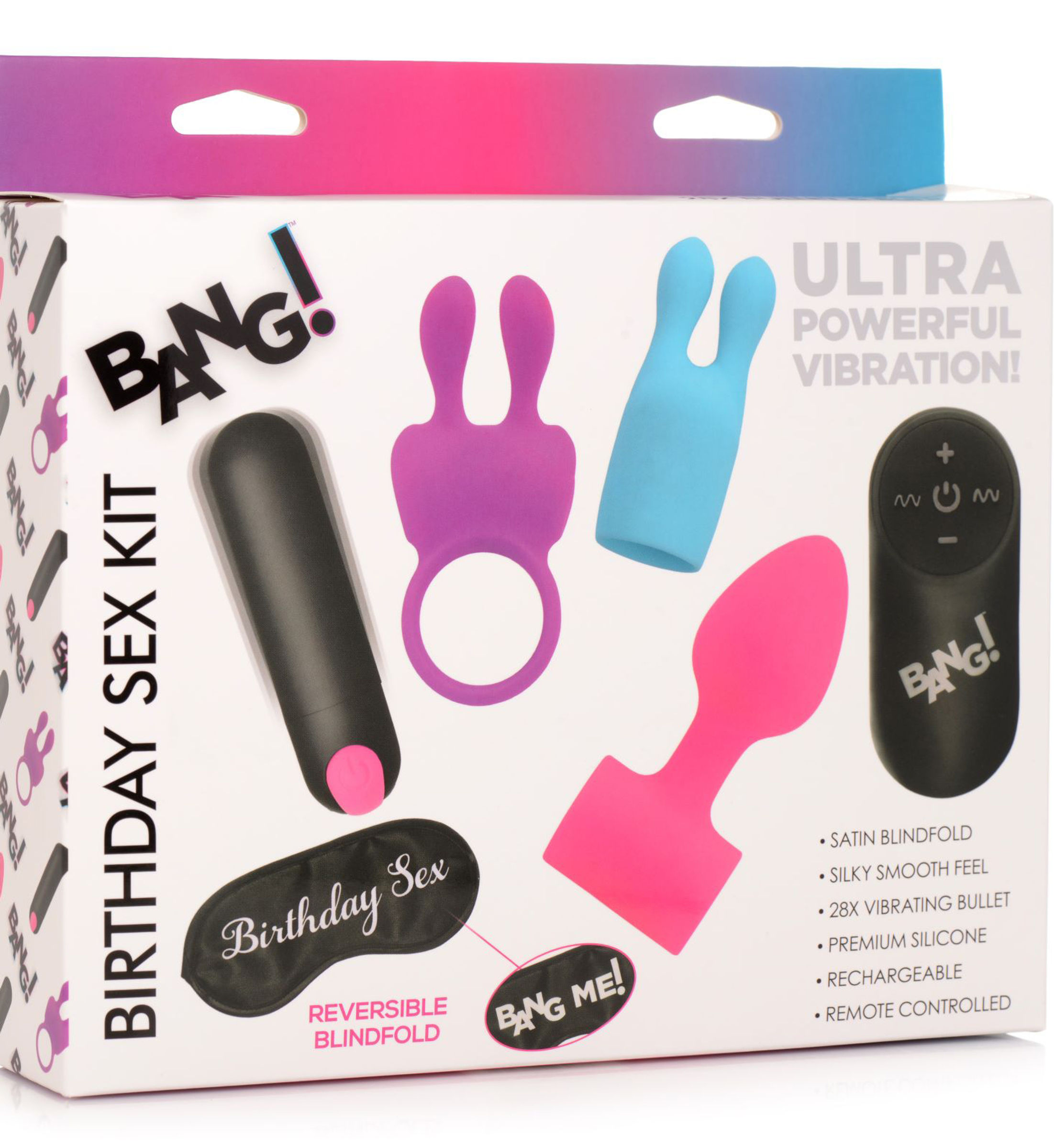 Birthday Sex Kit - C-Ring, Plug, C-Stim, Bullet and Blindfold