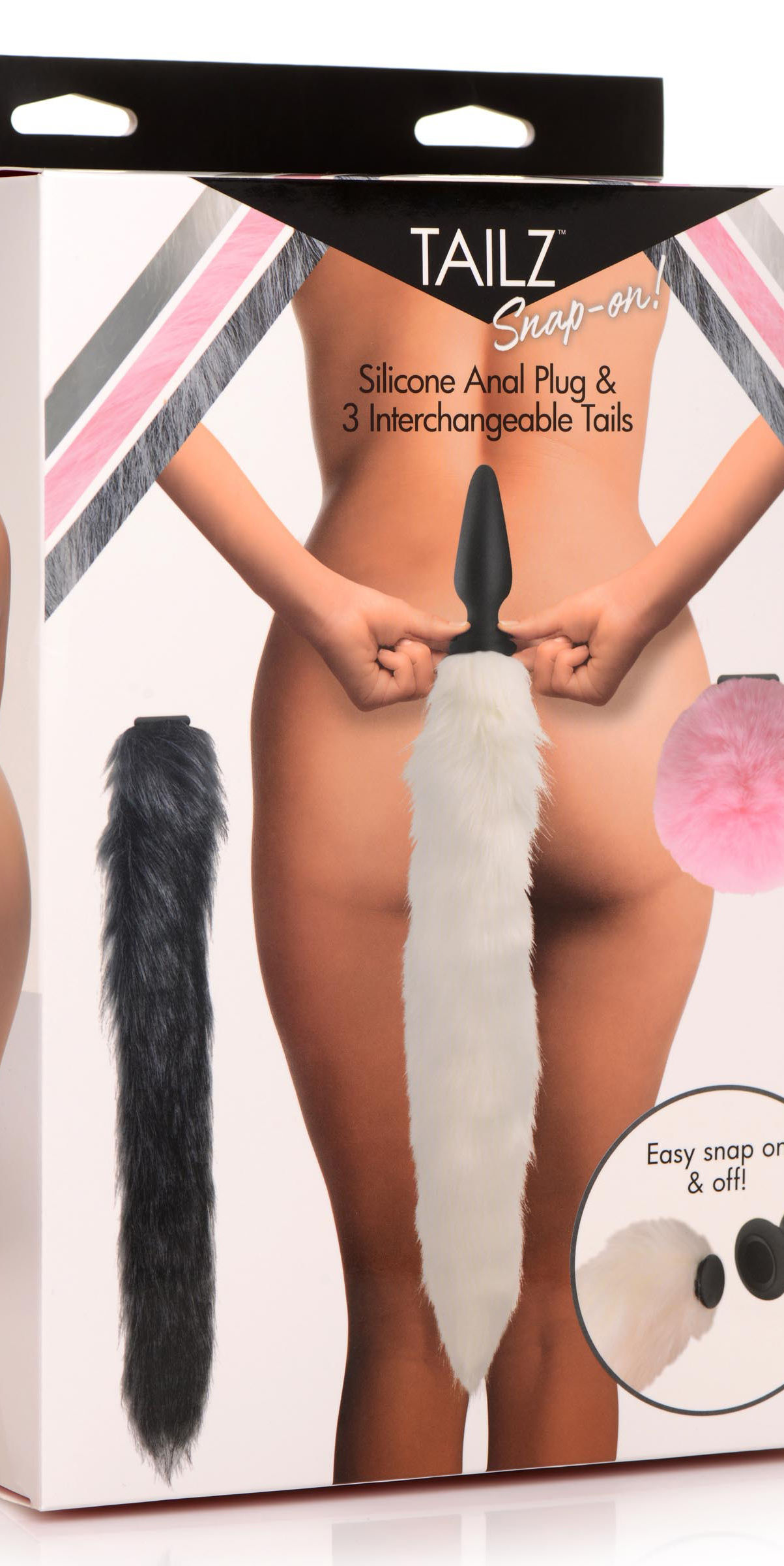 Snap-on Silicone Anal Plug and 3 Interchangeable Tails