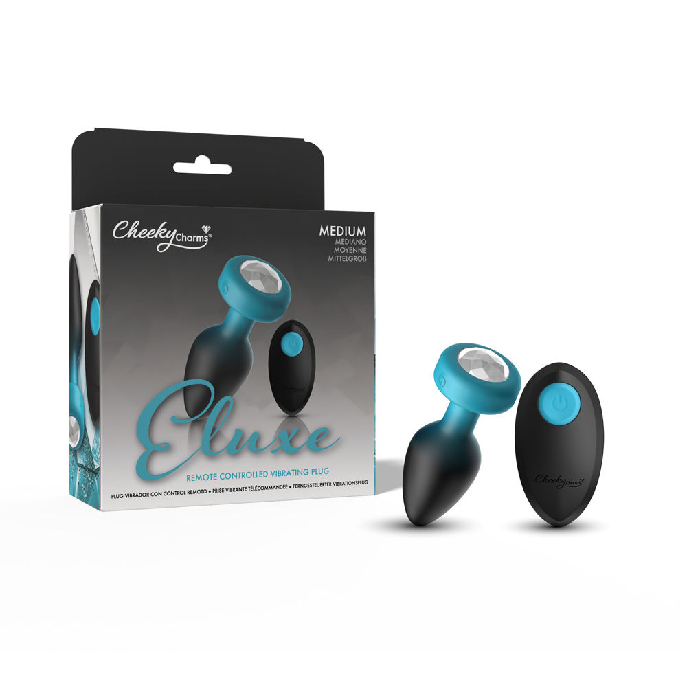 Eluxe Vibrating Clr Gem Bluombre Plug Md With Remote
