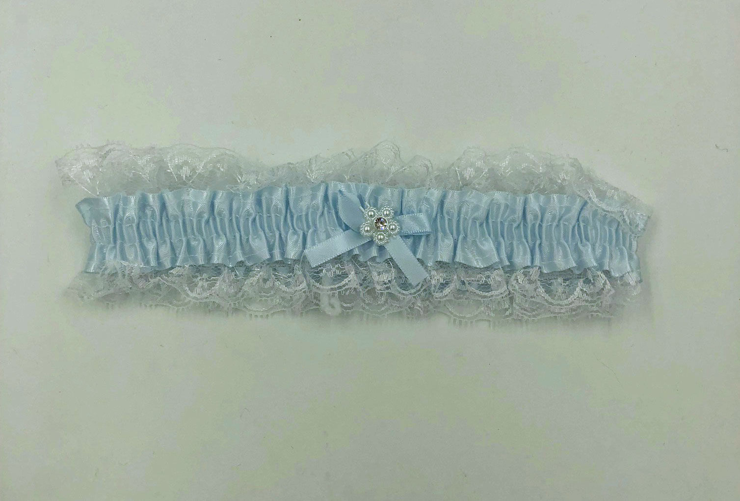 Satin Leg Garter - One Size - Baby Blue With White Lace