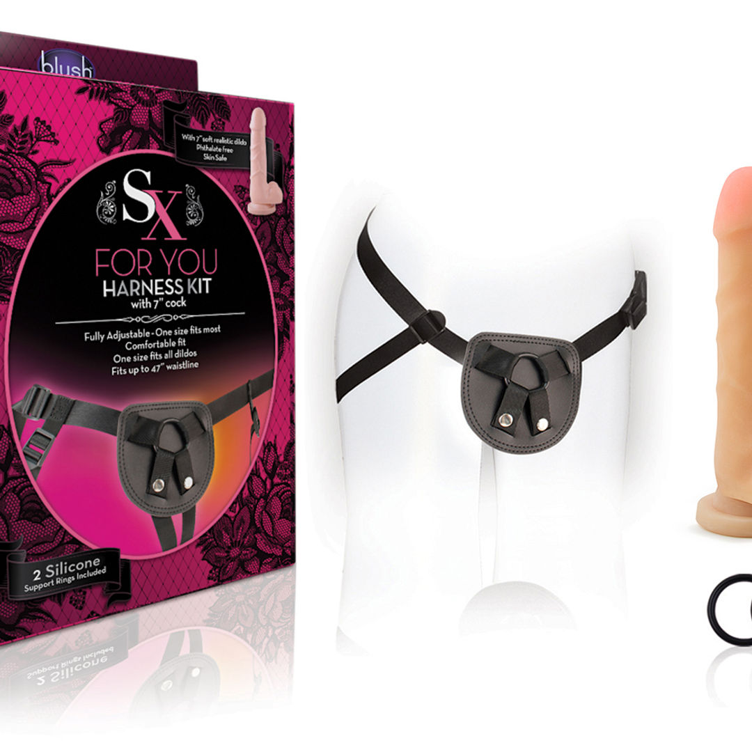For You Harness Kit With 7 Inch Cock (Beige) Black Harness
