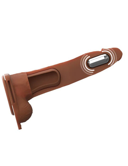 Thumbnail: Fantasy X-Tensions Elite 8 Inch Vibrating Hollow Silicone Strap-on - Brown