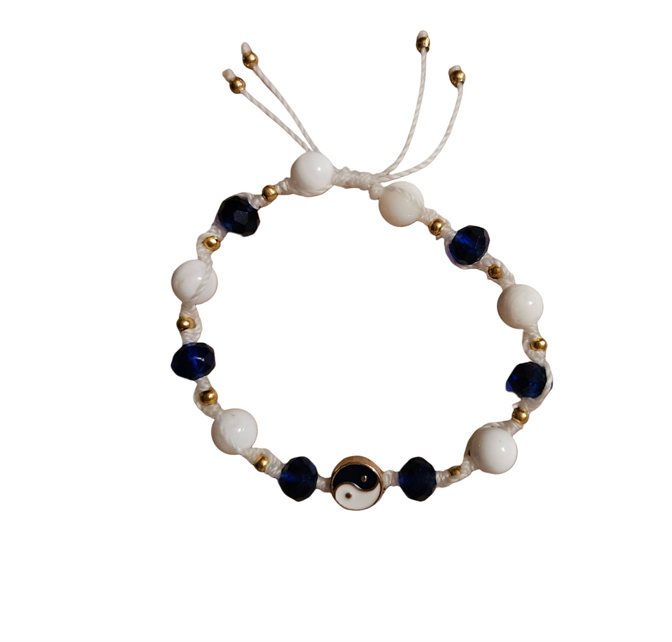 Thumbnail: Dark Blue and White Yin Yang Bracelet B095