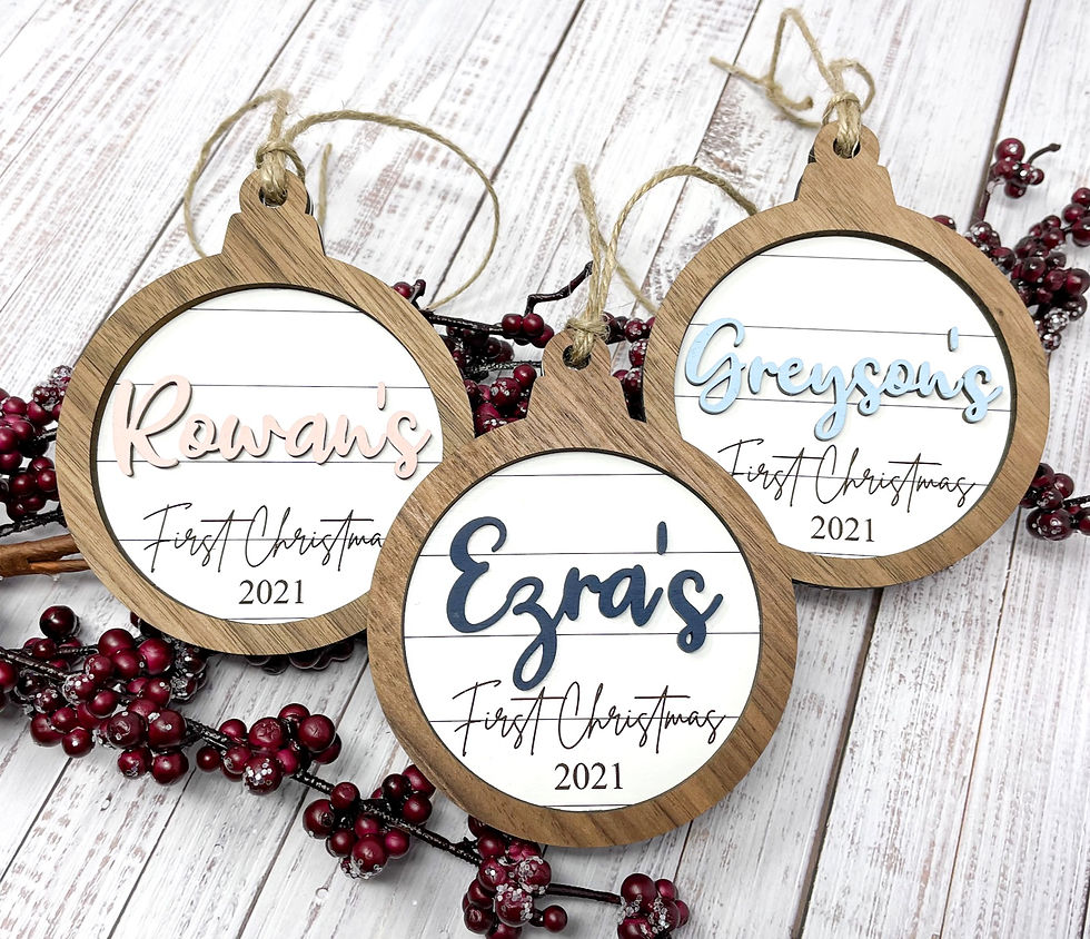 Thumbnail: Personalized "Baby's First Christmas" Faux Shiplap Ornament