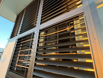 Black Aluminium Shutters on Balcony