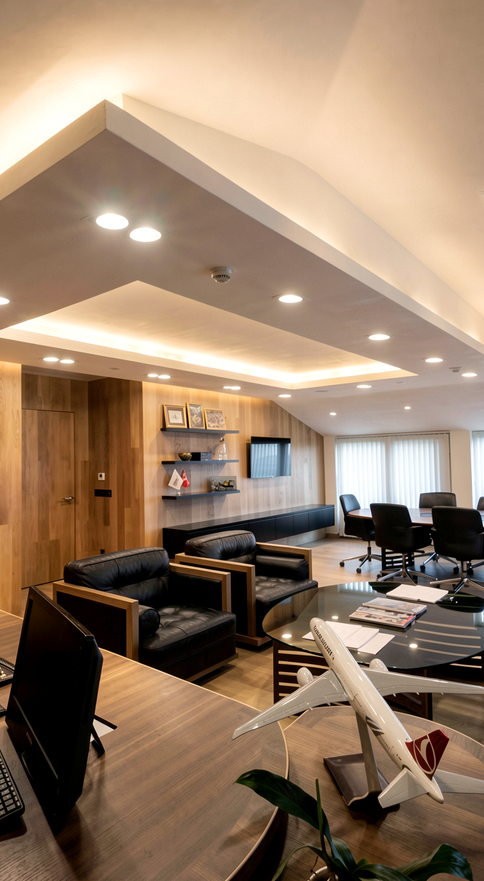 European Property Awards 2015-2016 Highly Commended ödüllü Esteworld Plastic Surgery Hospital iç mimari projesi. Toplantı salonu büyük aydınlatma sistemi modern oturma alanı profesyonel iç mekan - DPI Group