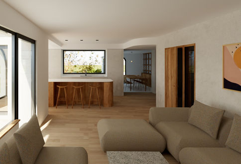 Vue 3D - Cuisne depuis le séjour