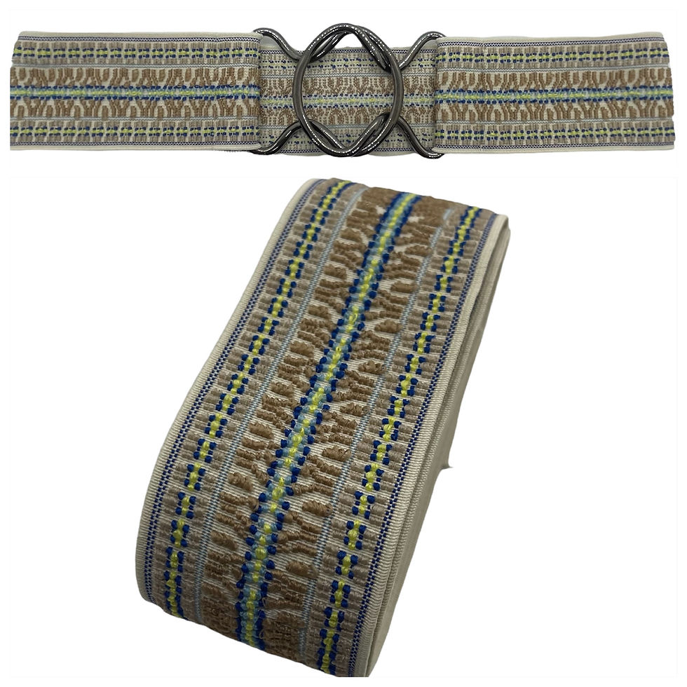 Thumbnail: Cream Tan Blue Yellow Tribal Jacquard