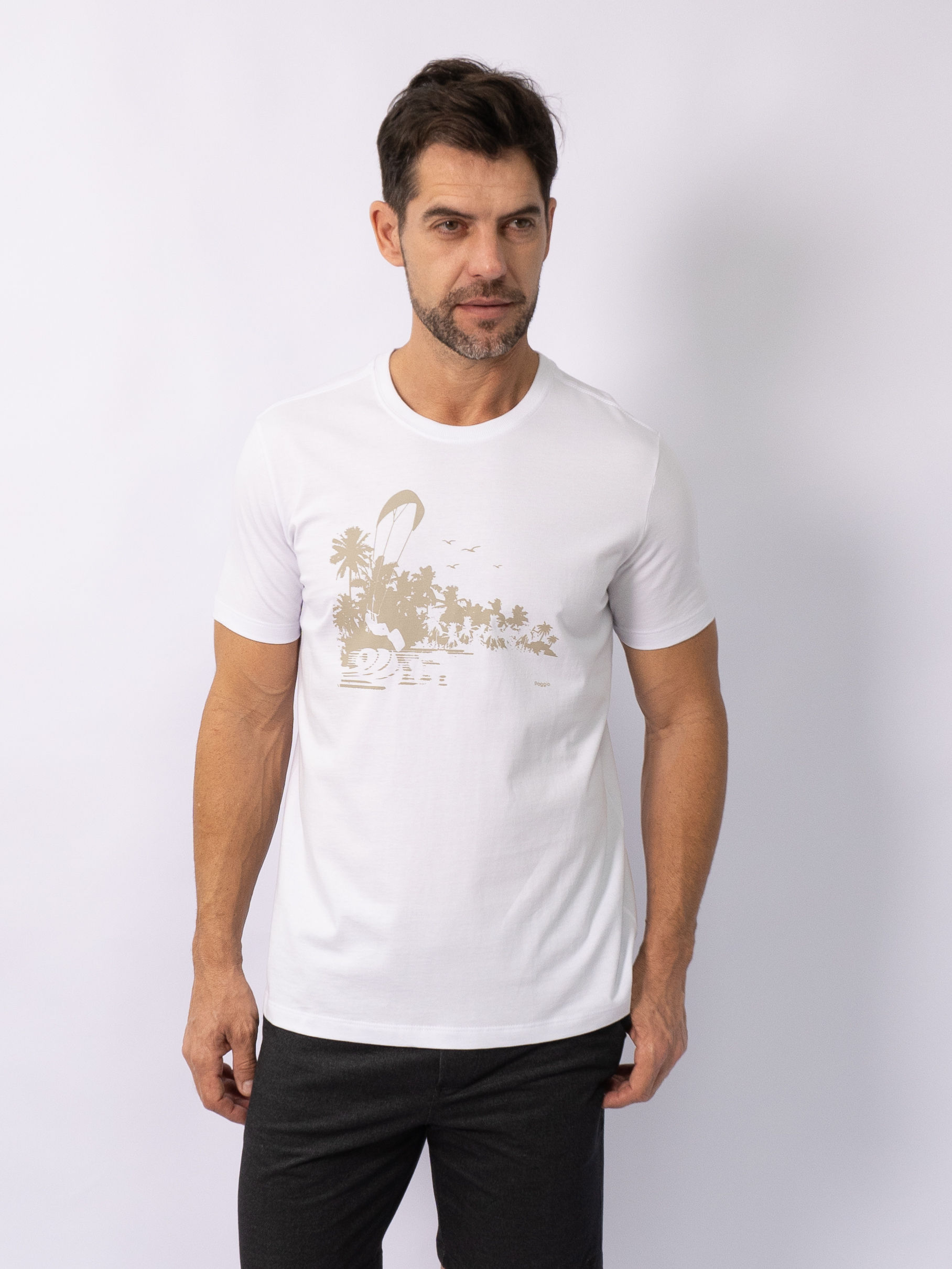 05.4907-N T-Shirt Meia malha lisa com estampa frontal