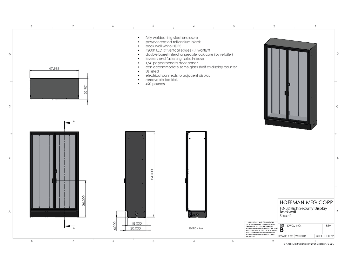 Fortress Display FD-32 backwall display case full specs