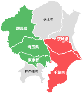 地図　千葉、茨城、東京、埼玉、群馬