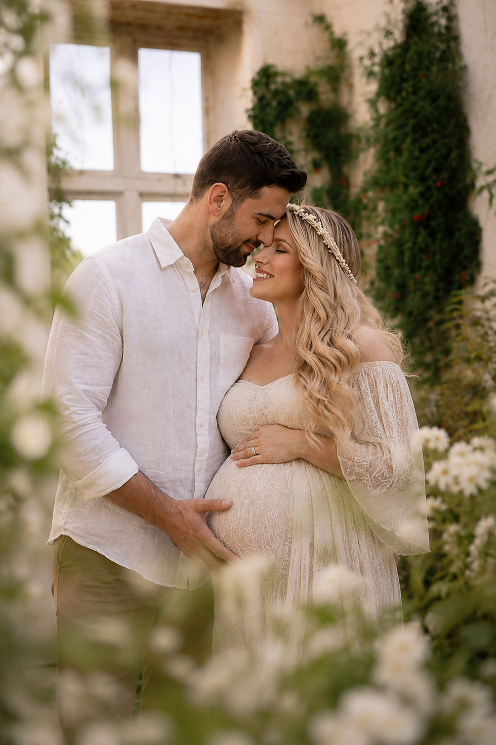 Couple's maternity photoshoot in the Victorian Orangery at Lyme Park