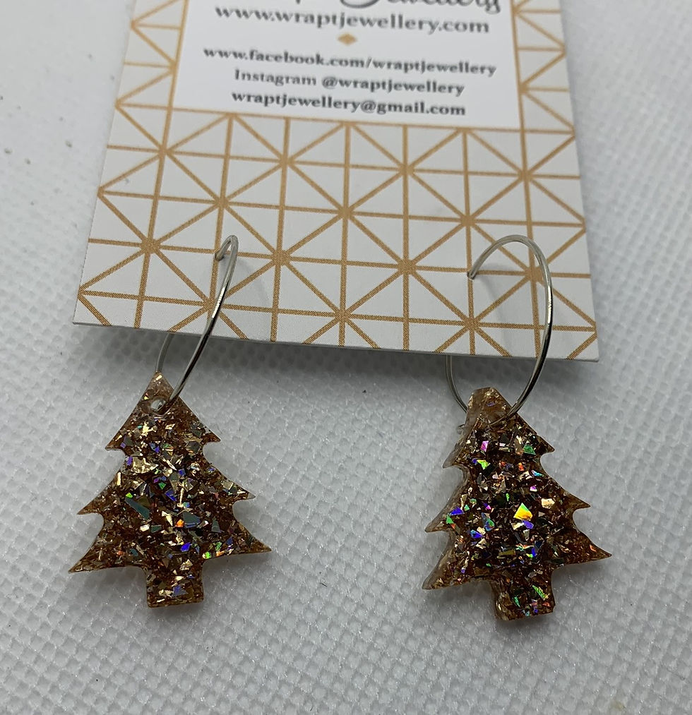 Gold sparkle Christmas tree hoop earrings