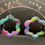 Thumbnail: Polymer clay earrings - 'Neon bright swirl' floral dangles