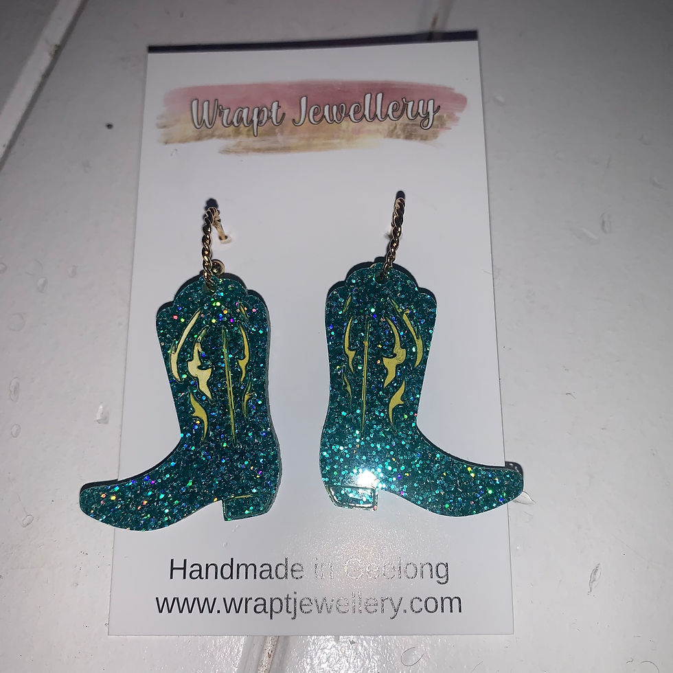 Teal cowgirl boot earrings