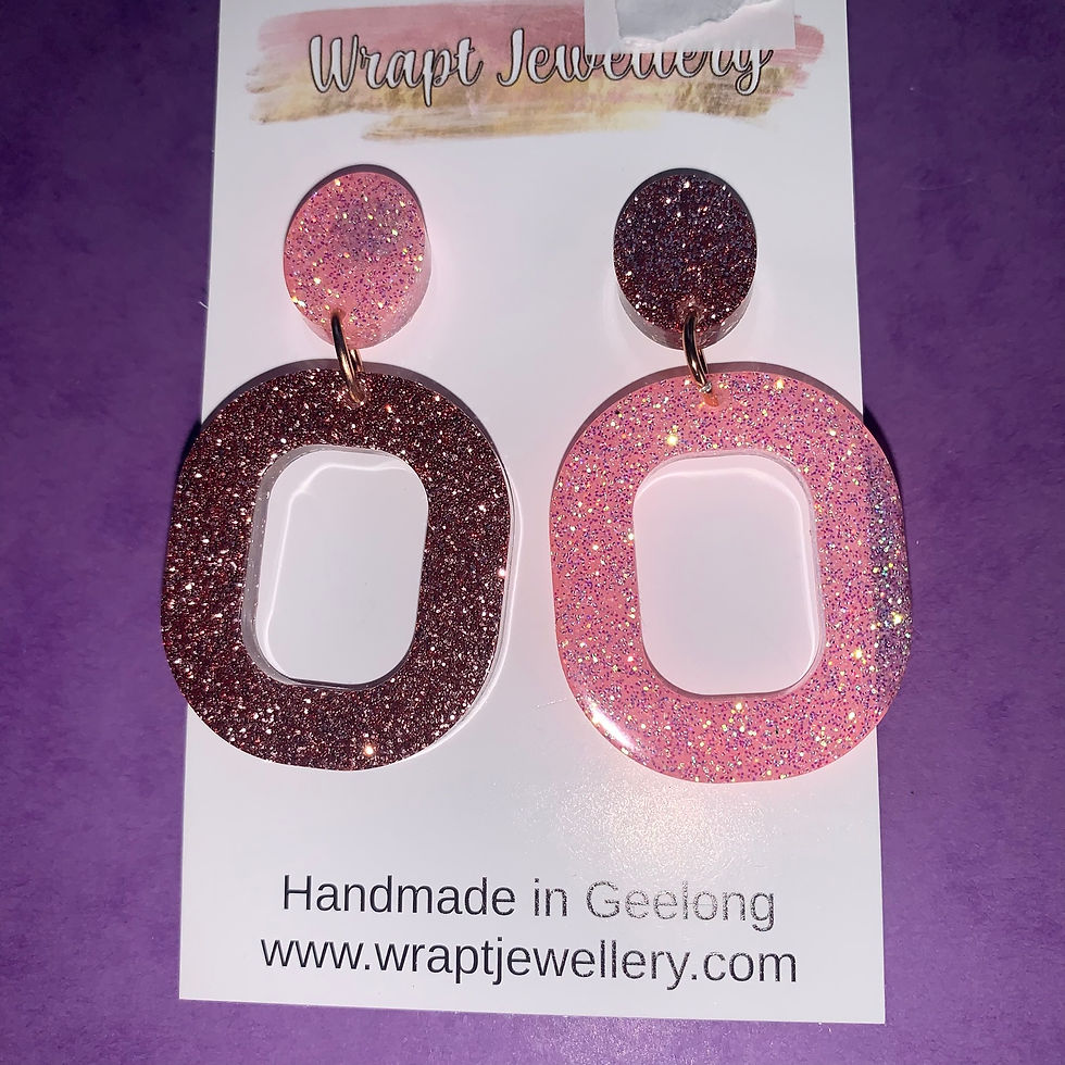 'Rose gold/coral sparkle' dangle resin earrings