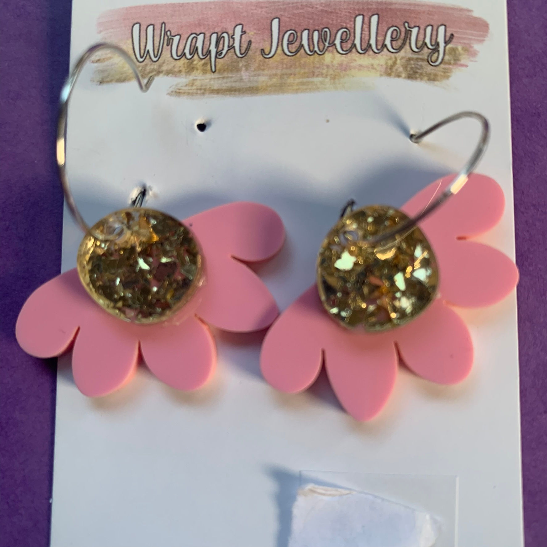 Pink flower acrylic earrings