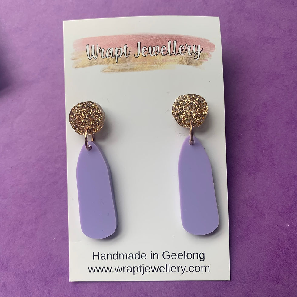 Purple and gold dangle earrings