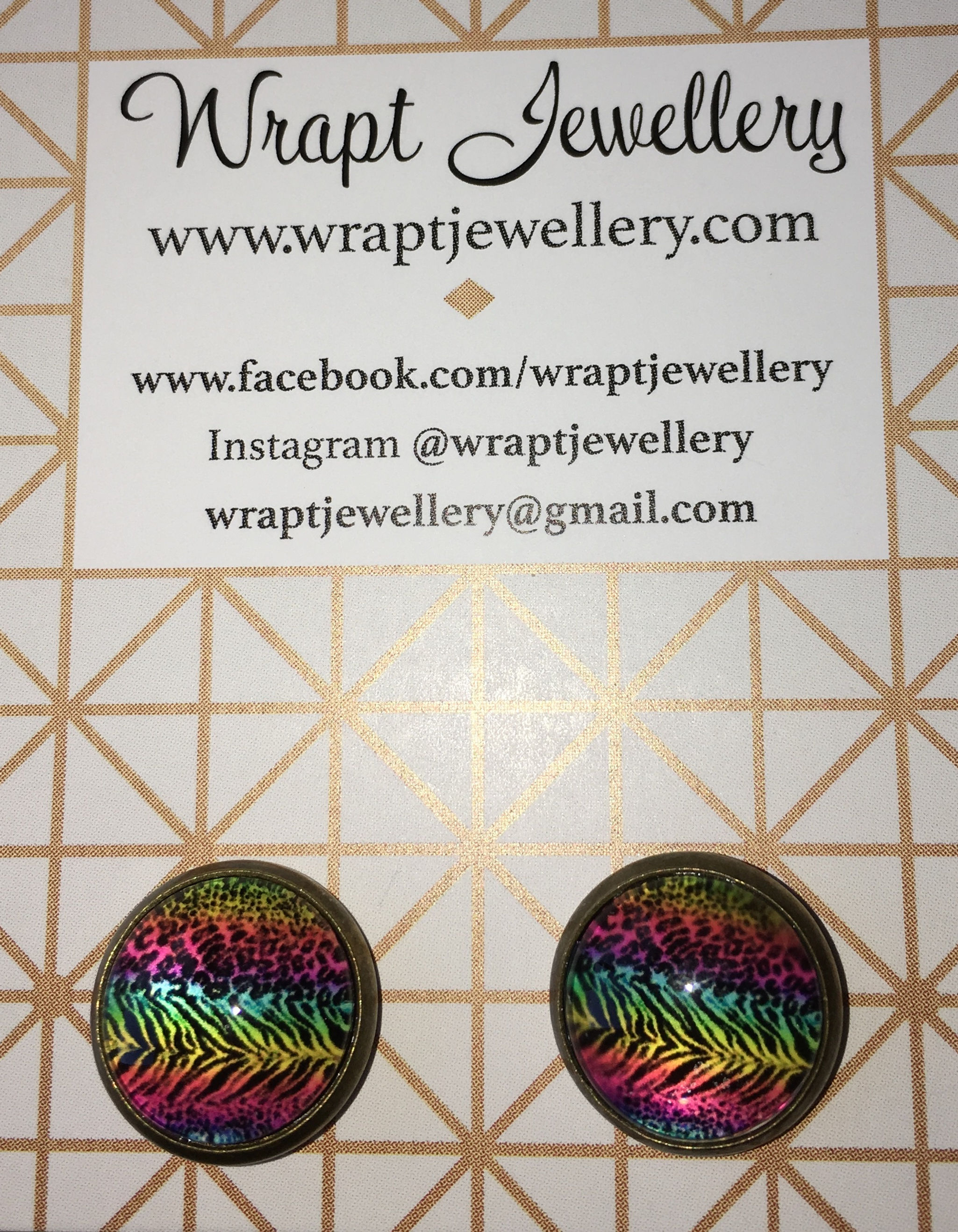 'Rainbow Animal Print' cabochon earrings
