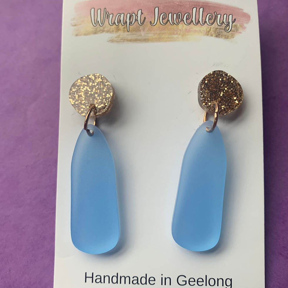 Blue and gold dangle earrings