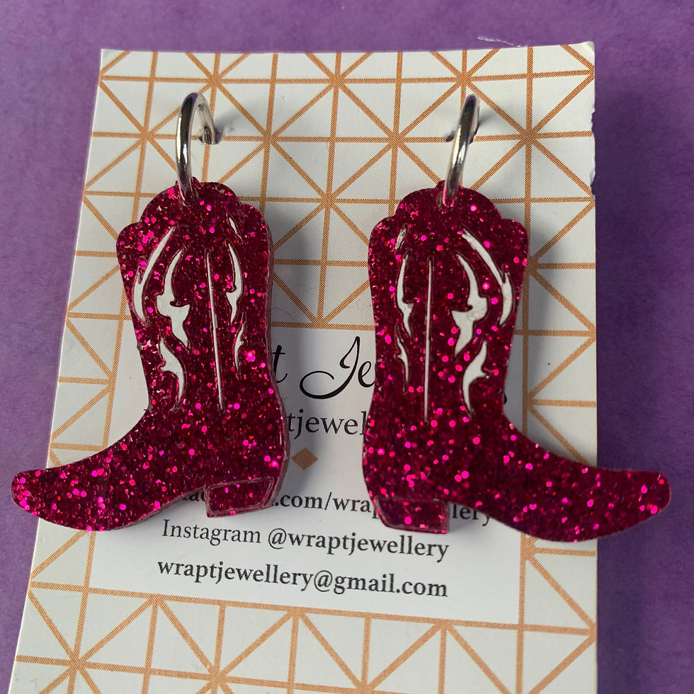 Pink cowgirl boot earrings