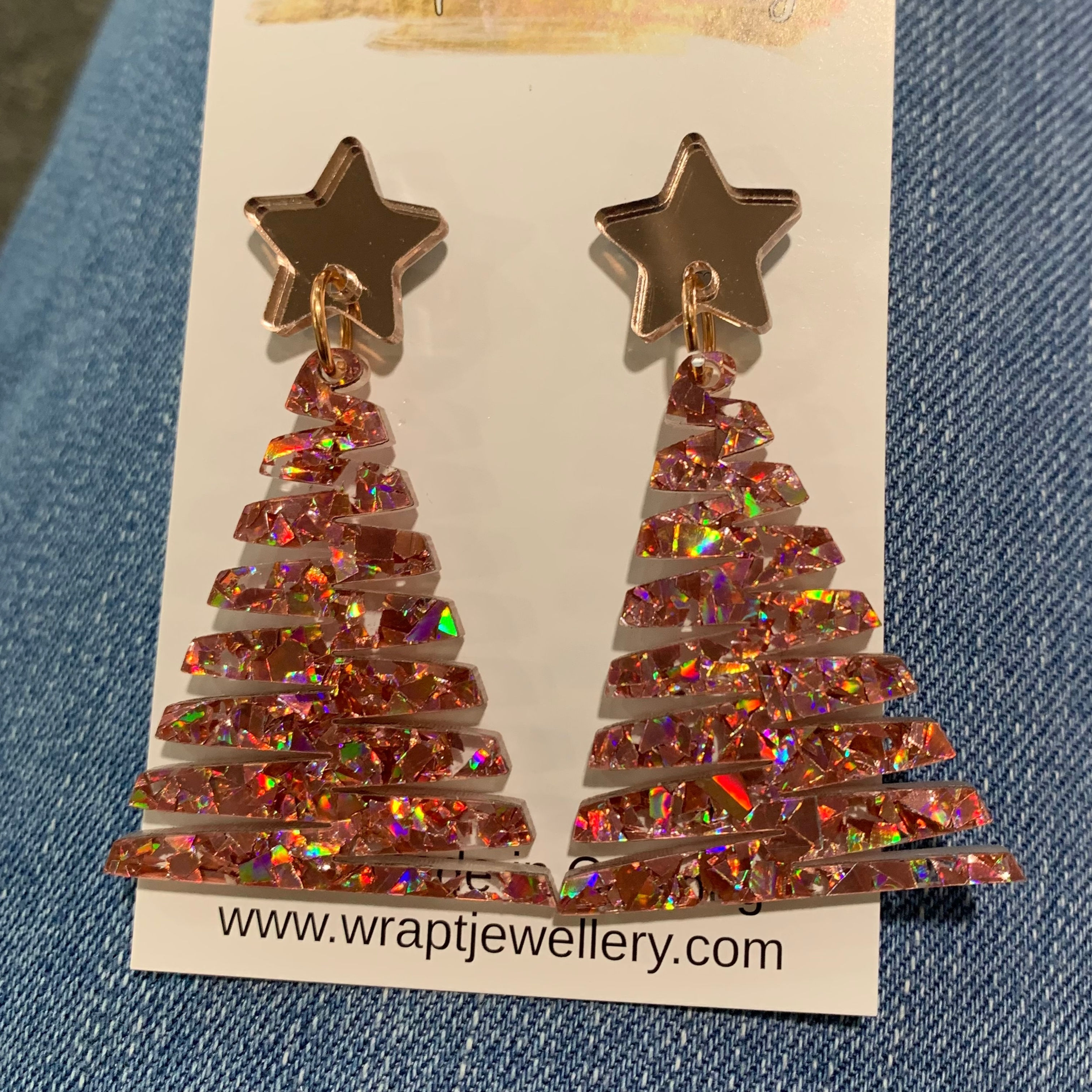 Rose gold crystal acrylic Christmas tree earrings