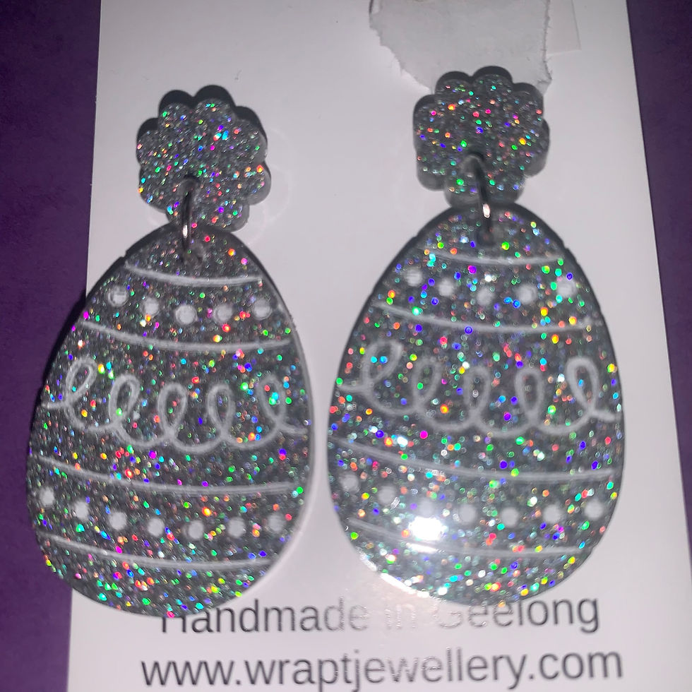 Silver holographic Easter egg resin earrings