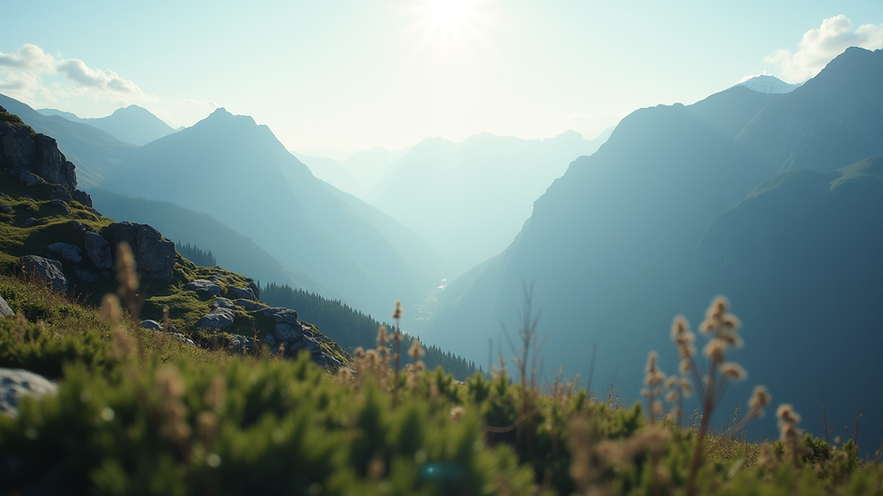 Eye-level view of a serene mountain landscape