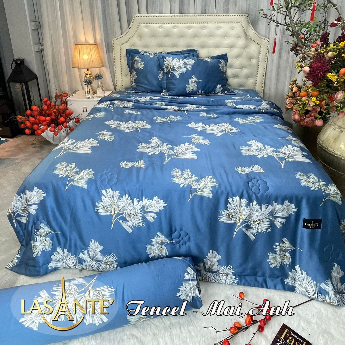 BỘ CHĂN GA GỐI LỤA TENCEL LASANTE 5 MÓN CHUN CHẦN