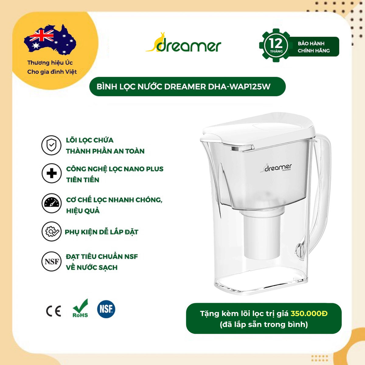 BÌNH LỌC NƯỚC DREAMER DHA-WAP125W