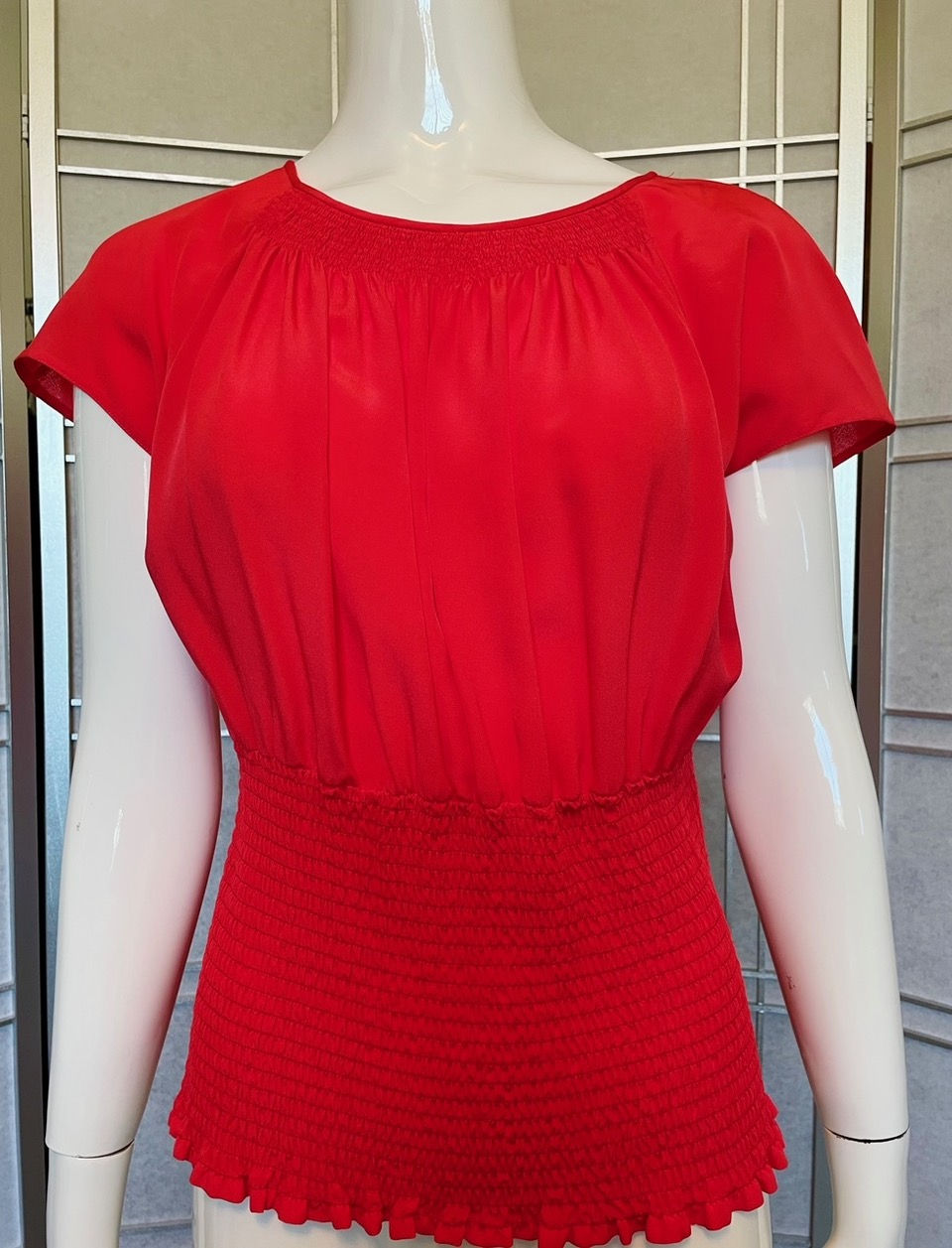 Prada Milano Short Sleeve Red Silk Blouse - size 44