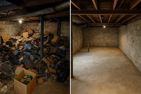 Before and after Junk removal from Ohio valley basement
