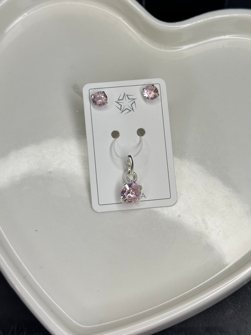 Miniatura: Conjunto Brinco e Pingente Zircônia Rosa Claro Prata925 