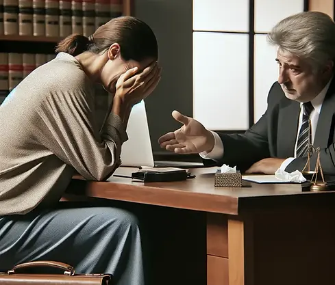 femme triste avec son avocat, elle pleure