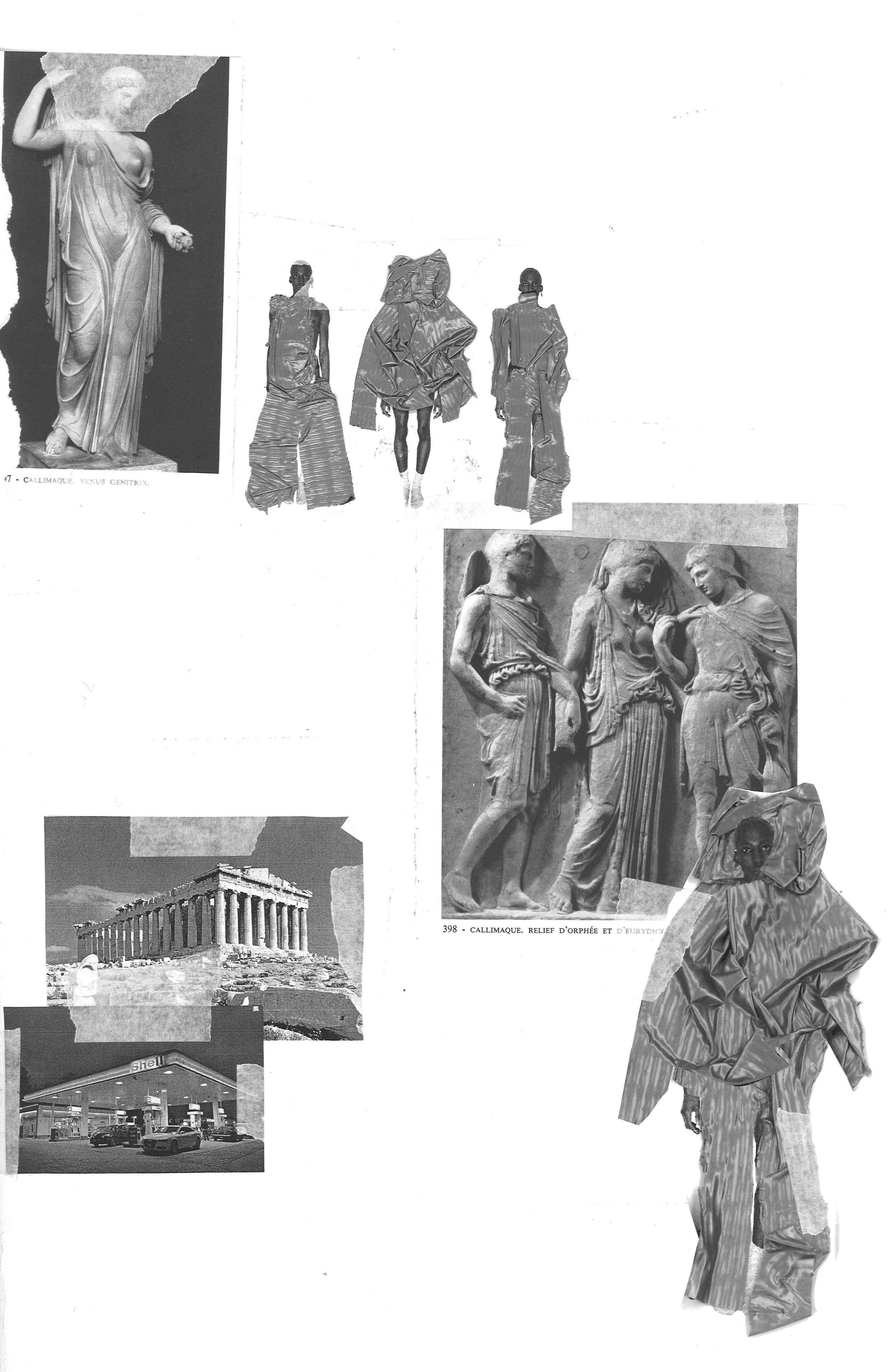 Koko’s research-book spread juxtaposing ancient theatres with the Van Horne skatepark.